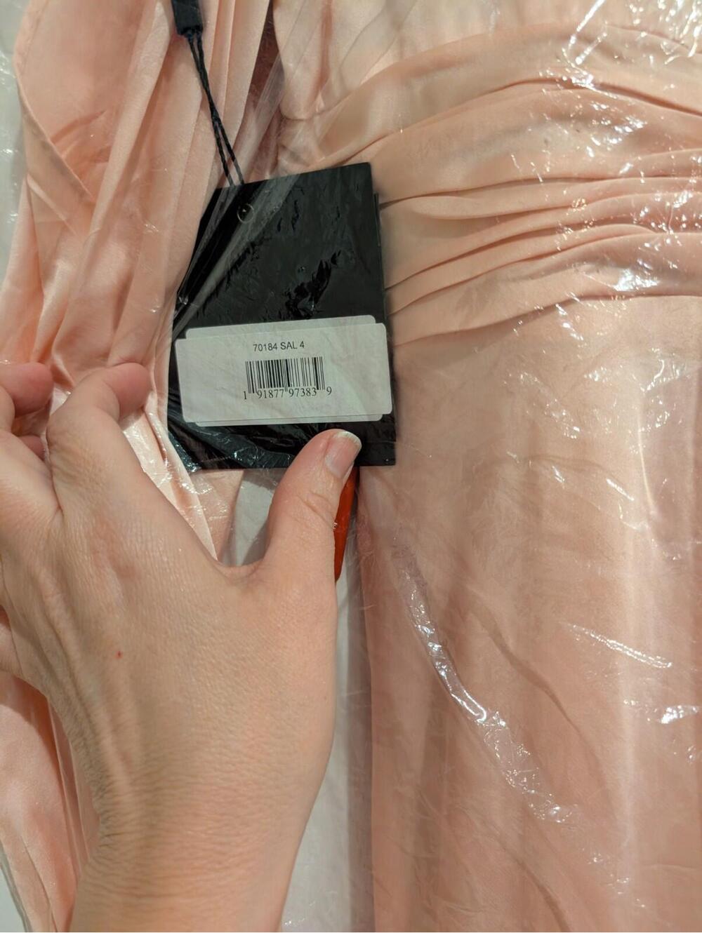 NWT Ieena Max Duggal Long Sleeve Satin Sheath pink salmon size 4 $398 - Picture 4 of 4